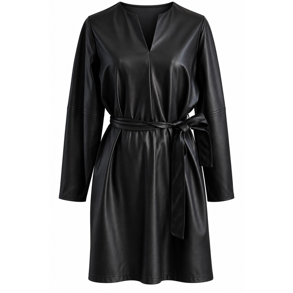 Banana Republic NWT Black Faux Leather Belted Dress Oversized V Neck Medium